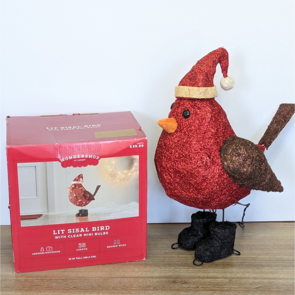 Target Wondershop Christmas Lit Sisal Bird Cardinal 20" Lighted Holiday Decor